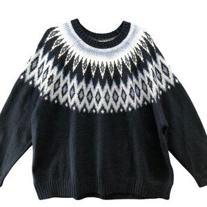 Old Navy Fair Isle Shaker Stitch Pullover Sweater Womens 2X Navy Blue Crewneck